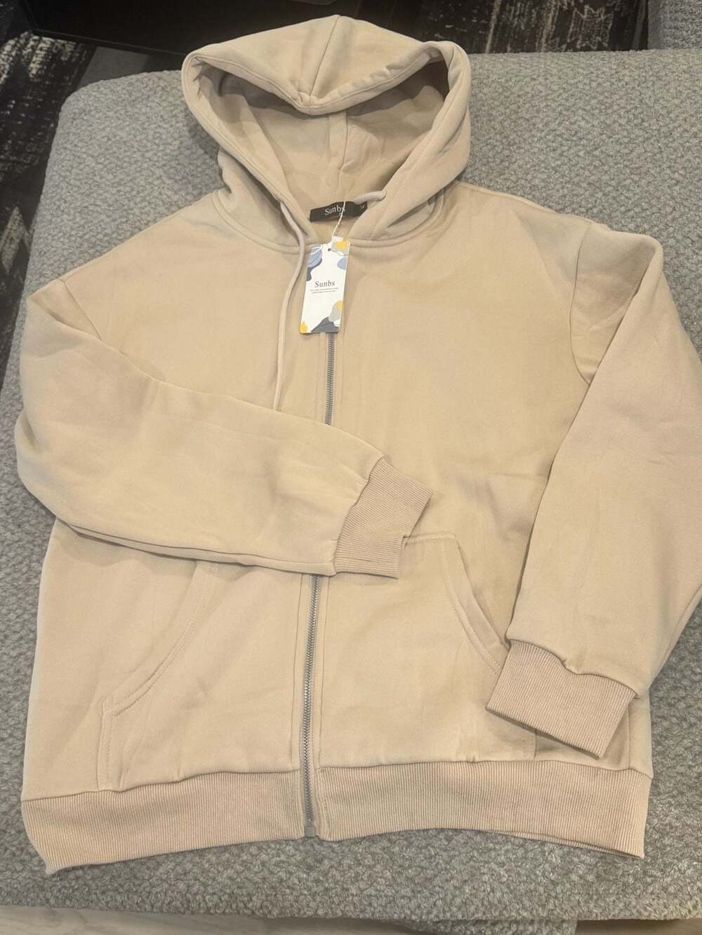 Sunbs Zip Up Hoodie Size S Khaki Beige Fleece